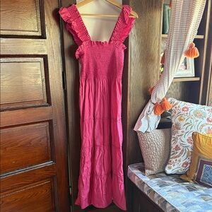 Quince Hot Pink Ruffle Strap Maxi Dress